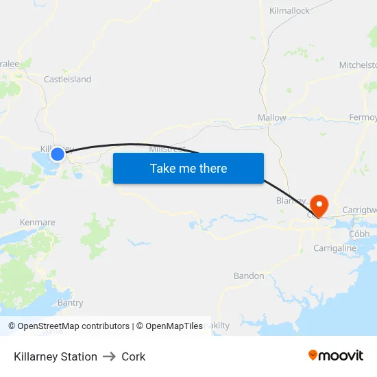 Killarney Station to Cork map