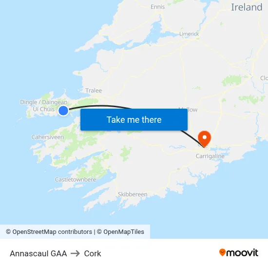 Annascaul GAA to Cork map