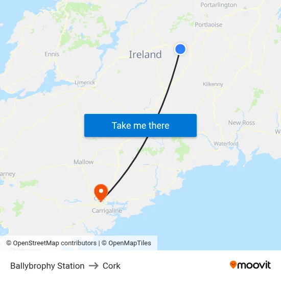 Ballybrophy Station to Cork map