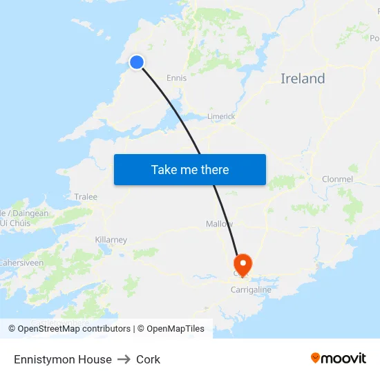 Ennistymon House to Cork map