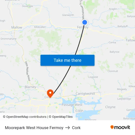 Moorepark West House Fermoy to Cork map