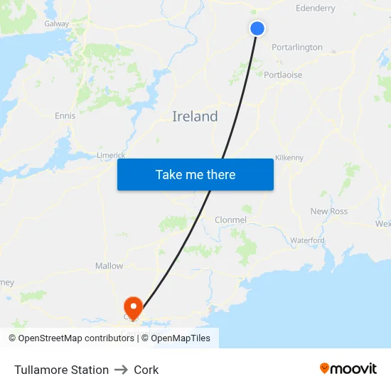 Tullamore Station to Cork map