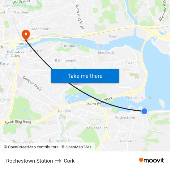 Rochestown Station to Cork map