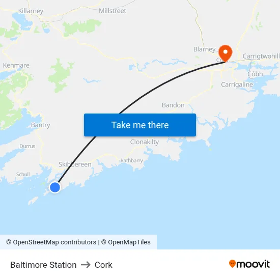Baltimore Station to Cork map