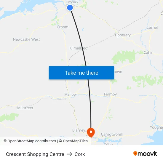 Crescent Shopping Centre to Cork map