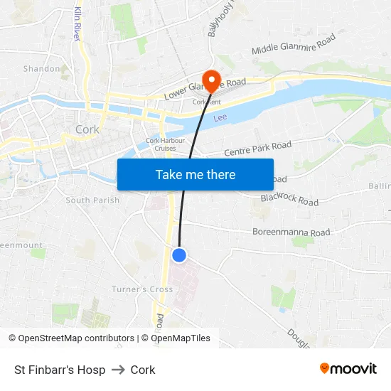 St Finbarr's Hosp to Cork map