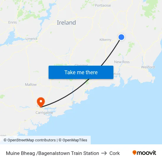 Muine Bheag /Bagenalstown Train Station to Cork map