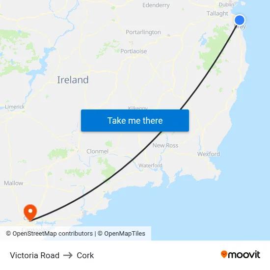 Victoria Road to Cork map