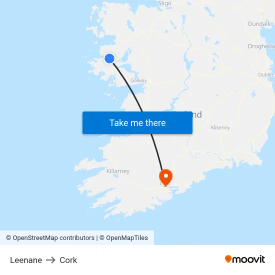Leenane to Cork map
