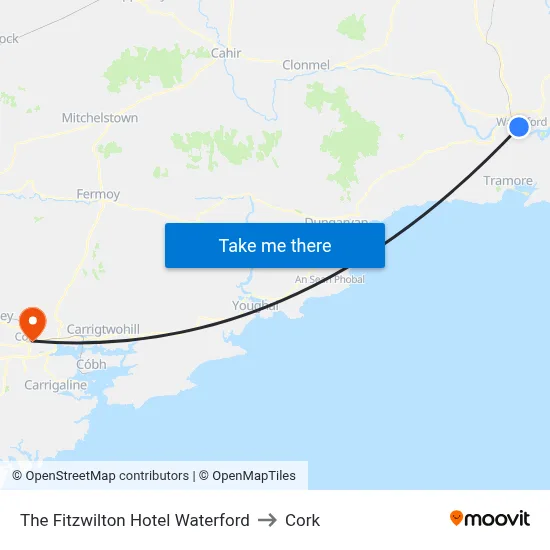 The Fitzwilton Hotel Waterford to Cork map