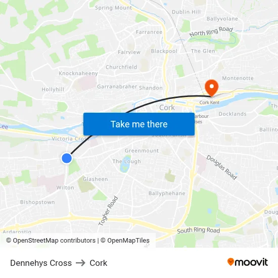 Dennehys Cross to Cork map