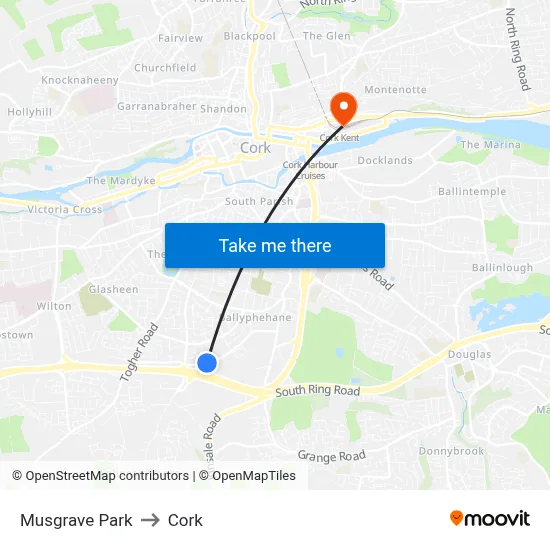 Musgrave Park to Cork map