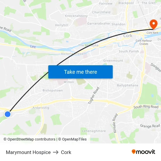 Marymount Hospice to Cork map
