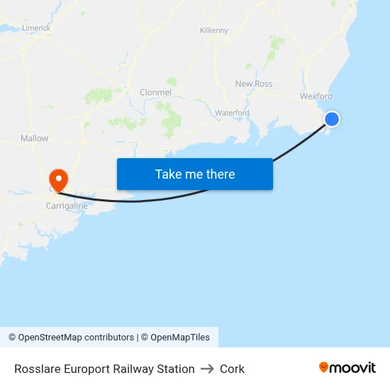 Rosslare Europort Railway Station to Cork map