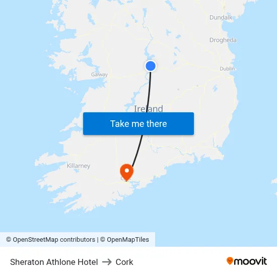 Sheraton Athlone Hotel to Cork map