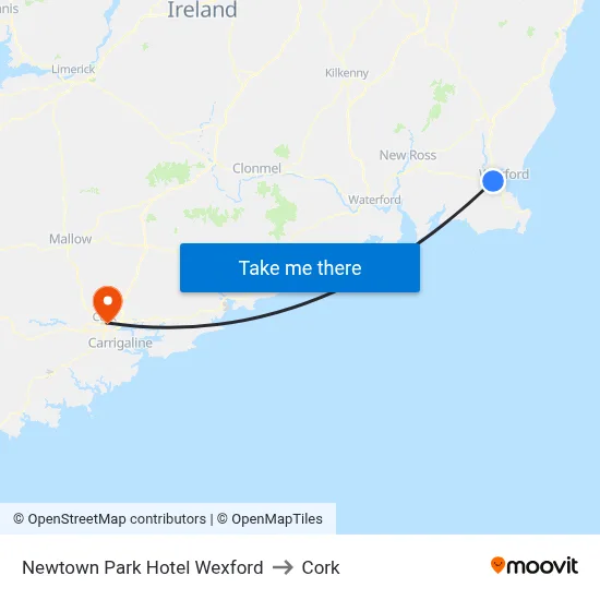 Newtown Park Hotel Wexford to Cork map