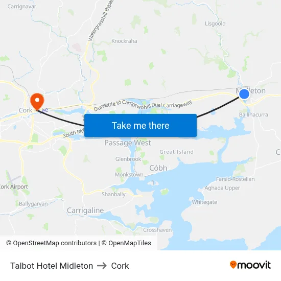 Talbot Hotel Midleton to Cork map