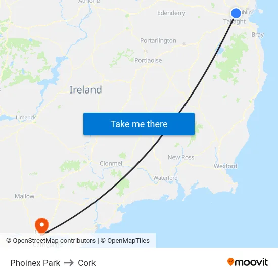 Phoinex Park to Cork map