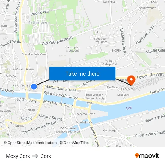 Moxy Cork to Cork map