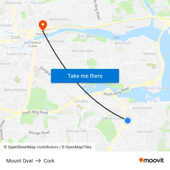 Mount Oval to Cork map