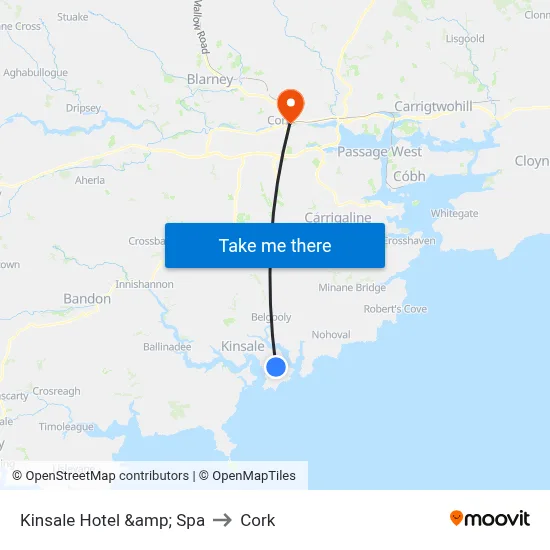 Kinsale Hotel &amp; Spa to Cork map