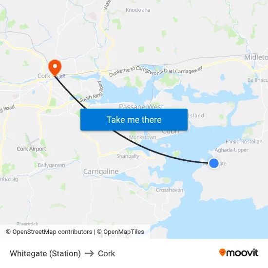 Whitegate (Station) to Cork map