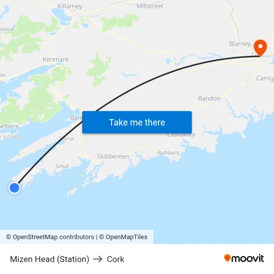 Mizen Head (Station) to Cork map