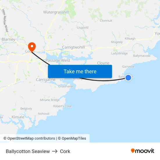 Ballycotton Seaview to Cork map