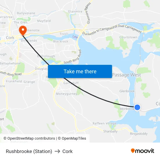 Rushbrooke (Station) to Cork map
