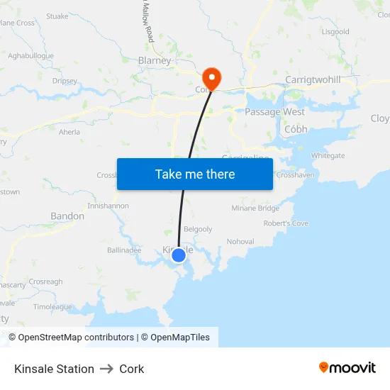 Kinsale Station to Cork map
