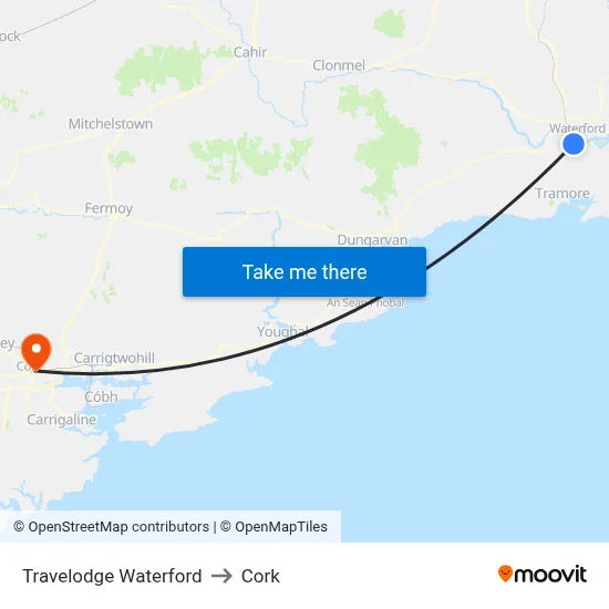 Travelodge Waterford to Cork map