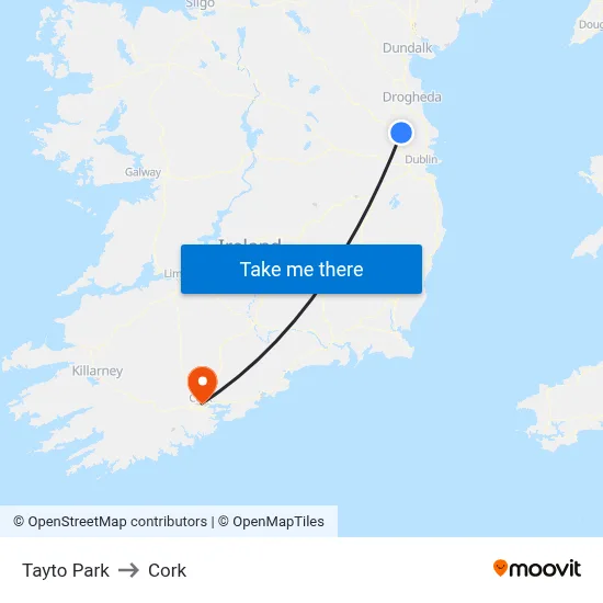 Tayto Park to Cork map