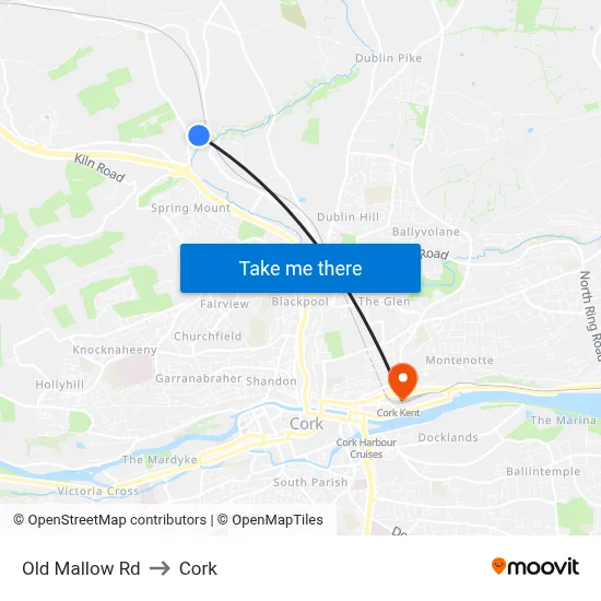Old Mallow Rd to Cork map