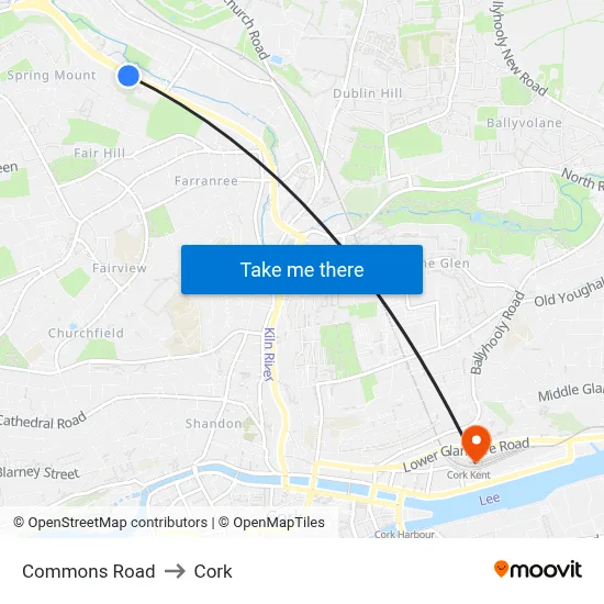 Commons Road to Cork map