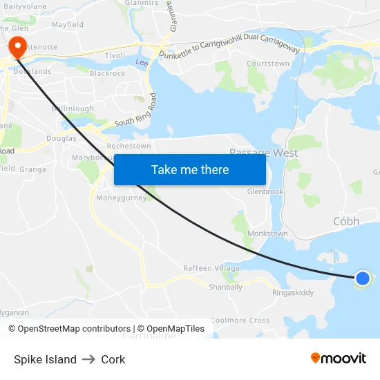 Spike Island to Cork map