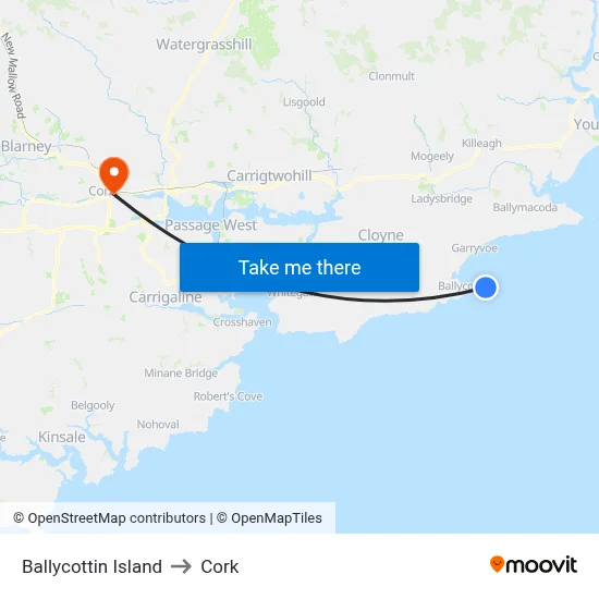 Ballycottin Island to Cork map