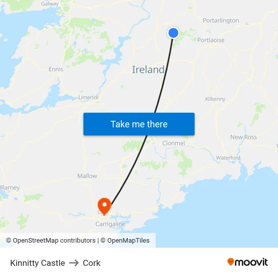 Kinnitty Castle to Cork map