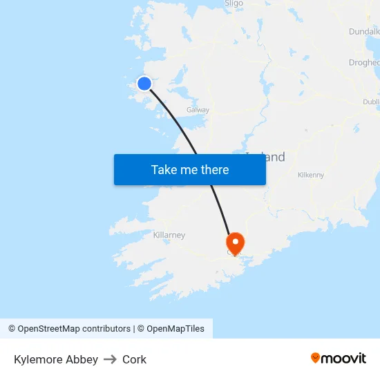 Kylemore Abbey to Cork map