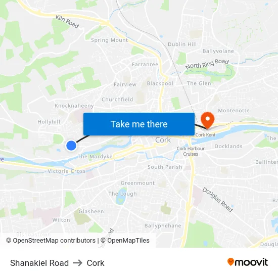 Shanakiel Road to Cork map