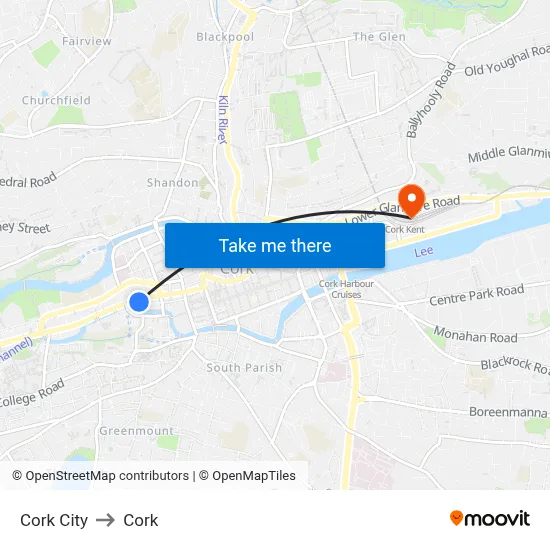 Cork City to Cork map