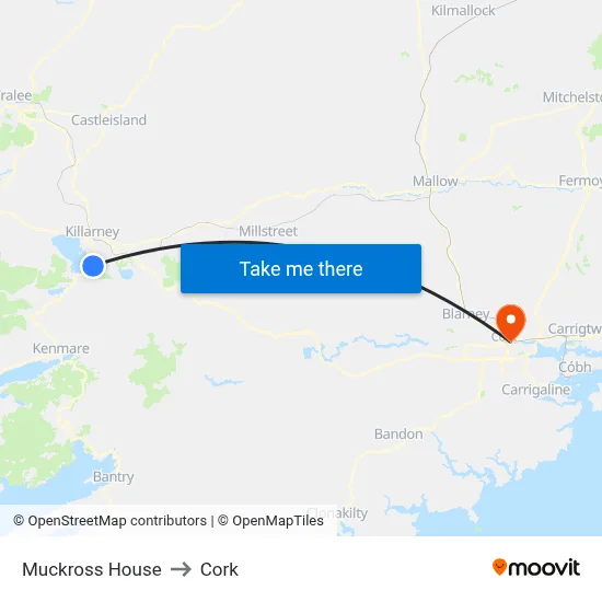 Muckross House to Cork map