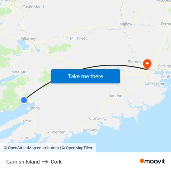 Garnish Island to Cork map