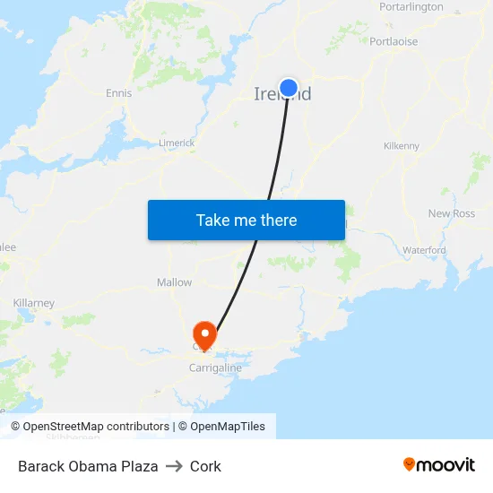 Barack Obama Plaza to Cork map