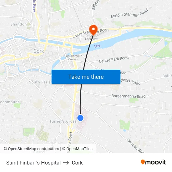 Saint Finbarr's Hospital to Cork map