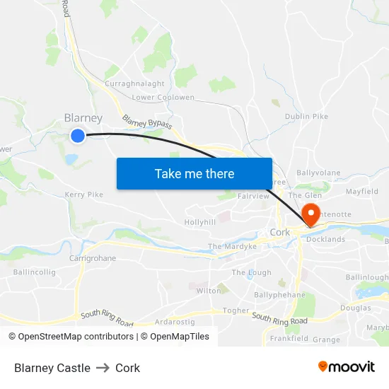 Blarney Castle to Cork map