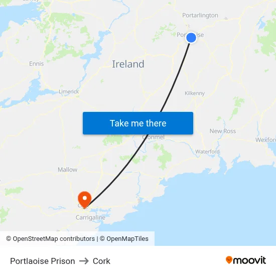 Portlaoise Prison to Cork map