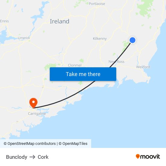 Bunclody to Cork map