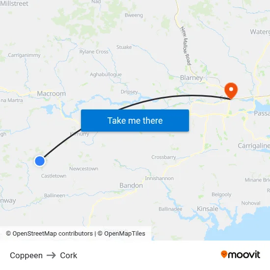 Coppeen to Cork map