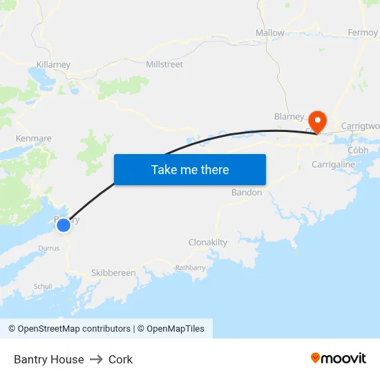 Bantry House to Cork map