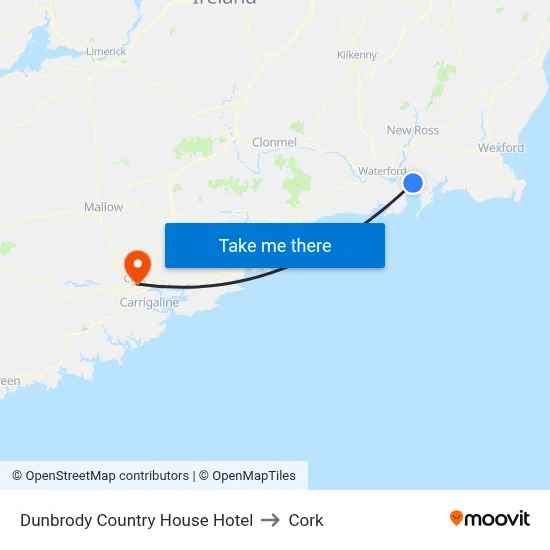 Dunbrody Country House Hotel to Cork map